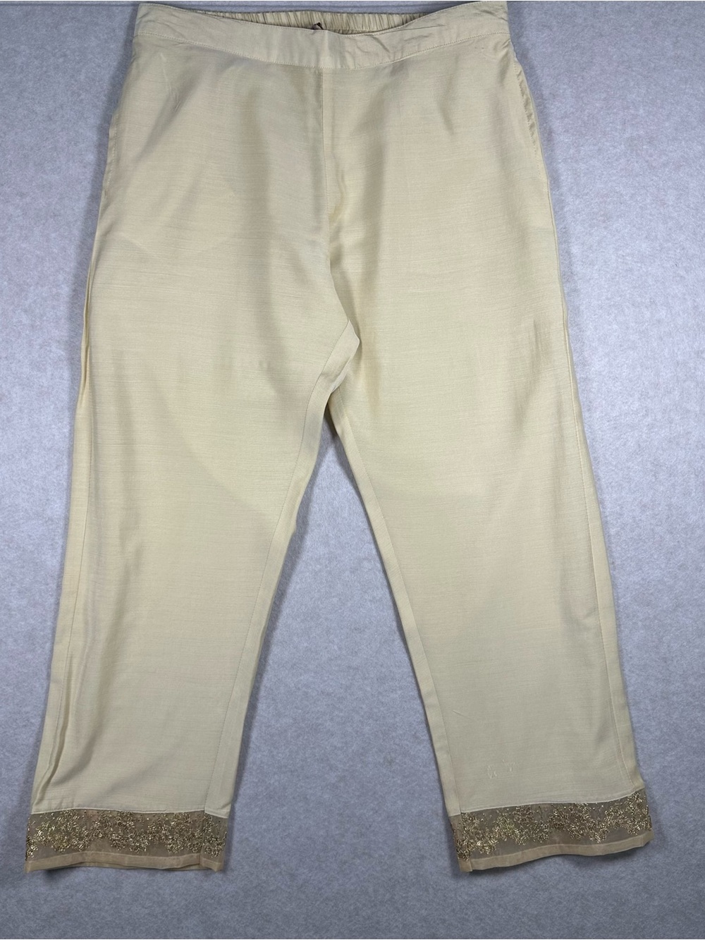 Avaasa Women’s Pants Size L Cream Dress Pants with Embroidered Hem